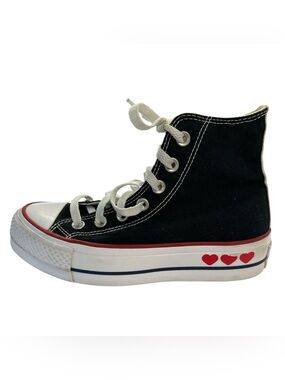 Converse Chuck Taylor All Star Black & White Sneakers Red Heart Accent Womens S5